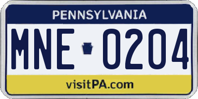 PA license plate MNE0204