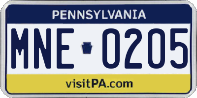 PA license plate MNE0205