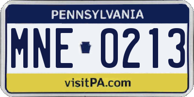 PA license plate MNE0213