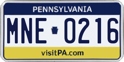 PA license plate MNE0216