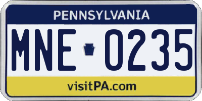 PA license plate MNE0235