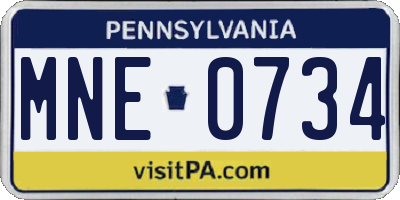PA license plate MNE0734