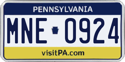 PA license plate MNE0924