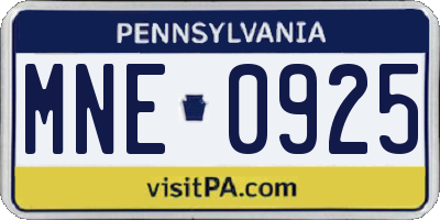 PA license plate MNE0925