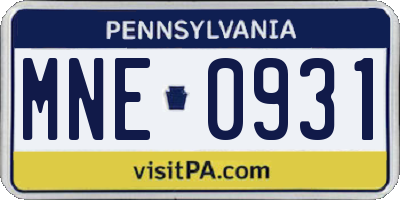 PA license plate MNE0931