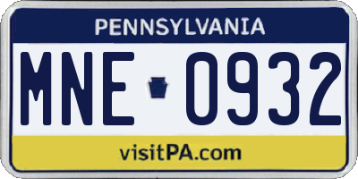 PA license plate MNE0932