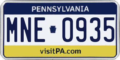 PA license plate MNE0935