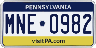 PA license plate MNE0982