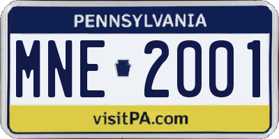 PA license plate MNE2001