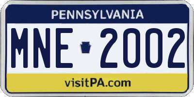 PA license plate MNE2002
