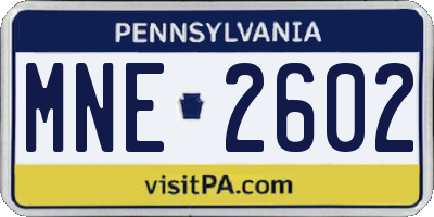 PA license plate MNE2602