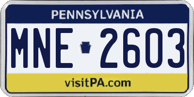 PA license plate MNE2603