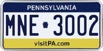 PA license plate MNE3002