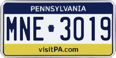 PA license plate MNE3019