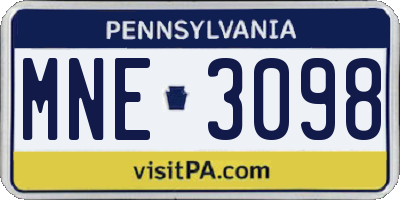 PA license plate MNE3098
