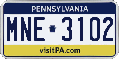 PA license plate MNE3102