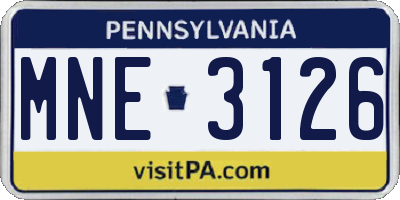 PA license plate MNE3126