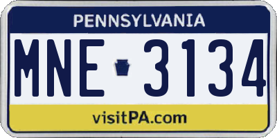 PA license plate MNE3134