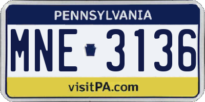 PA license plate MNE3136
