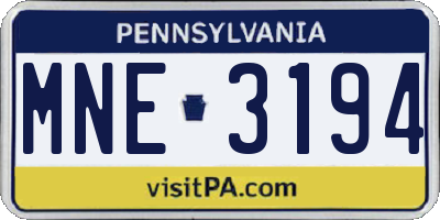 PA license plate MNE3194