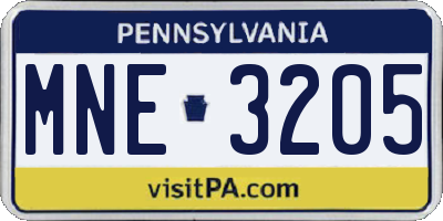 PA license plate MNE3205