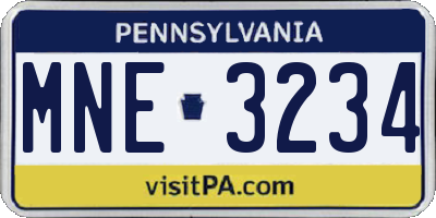 PA license plate MNE3234