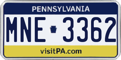 PA license plate MNE3362