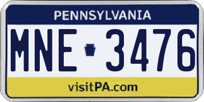 PA license plate MNE3476