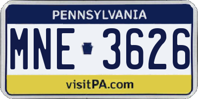 PA license plate MNE3626