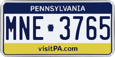 PA license plate MNE3765