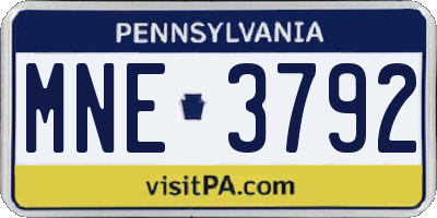 PA license plate MNE3792