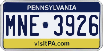 PA license plate MNE3926