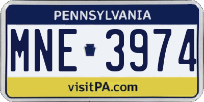 PA license plate MNE3974