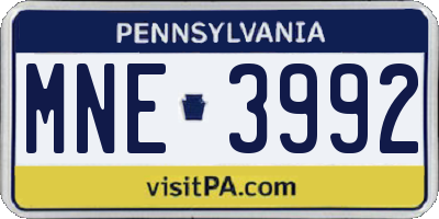 PA license plate MNE3992