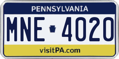 PA license plate MNE4020