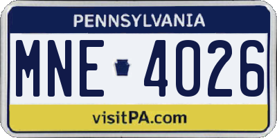 PA license plate MNE4026