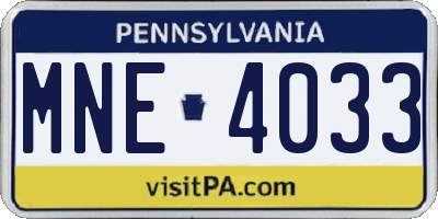 PA license plate MNE4033
