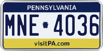 PA license plate MNE4036