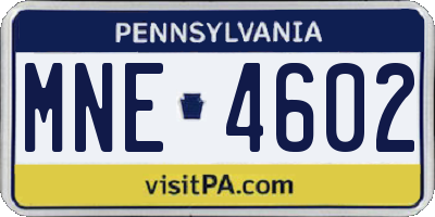 PA license plate MNE4602