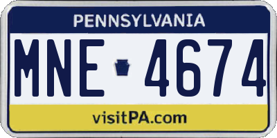 PA license plate MNE4674