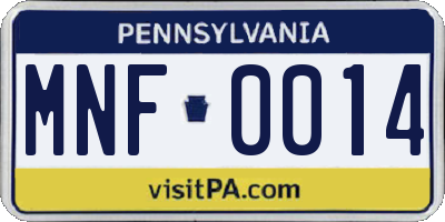 PA license plate MNF0014