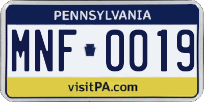 PA license plate MNF0019