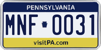 PA license plate MNF0031