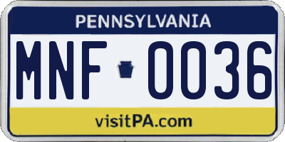 PA license plate MNF0036