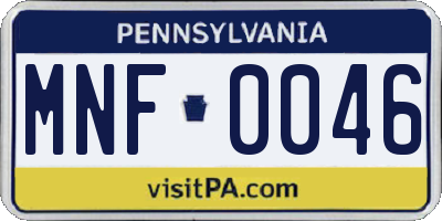 PA license plate MNF0046