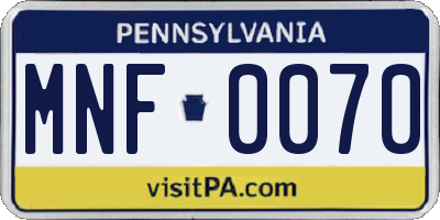 PA license plate MNF0070