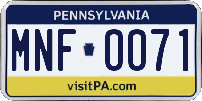 PA license plate MNF0071