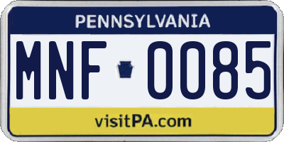 PA license plate MNF0085
