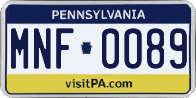 PA license plate MNF0089