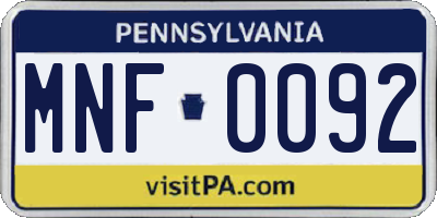 PA license plate MNF0092